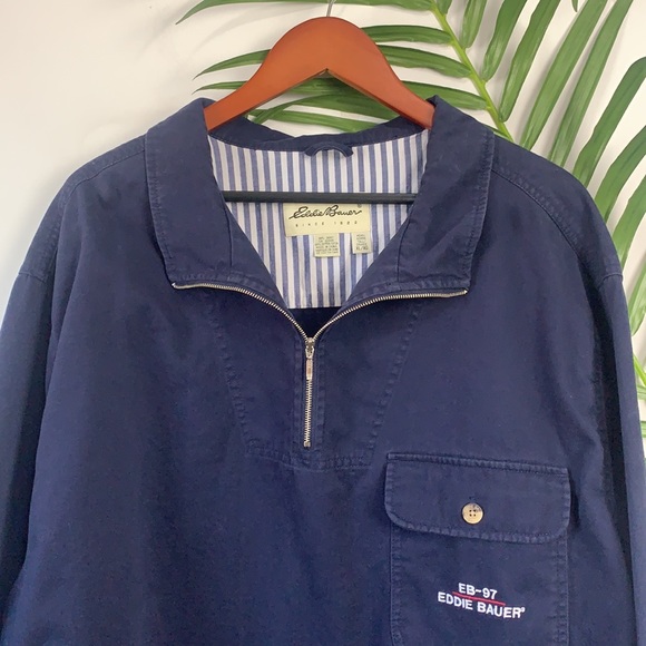 Vintage Y2K Eddie Bauer Navy 3/4 Zip Long Sleeve Sweater 100% Cotton Tall XL - Picture 6 of 10